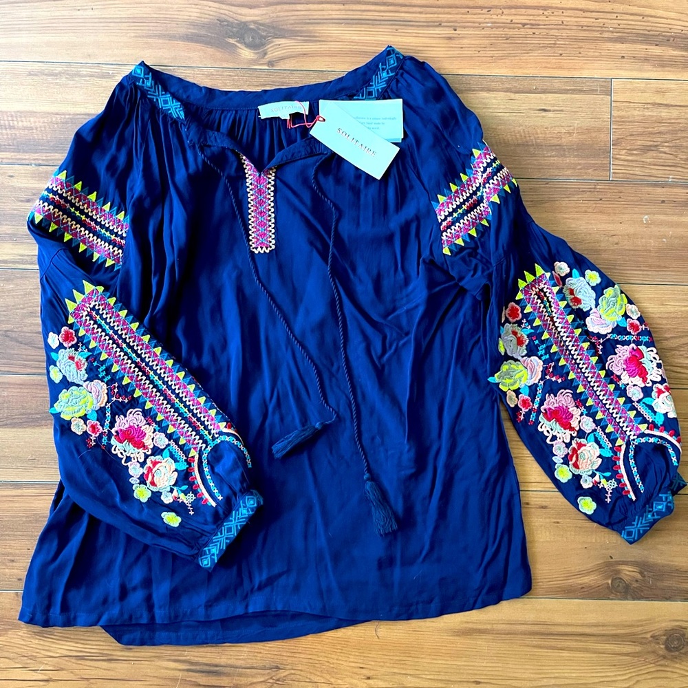 Navy blue embroidered top